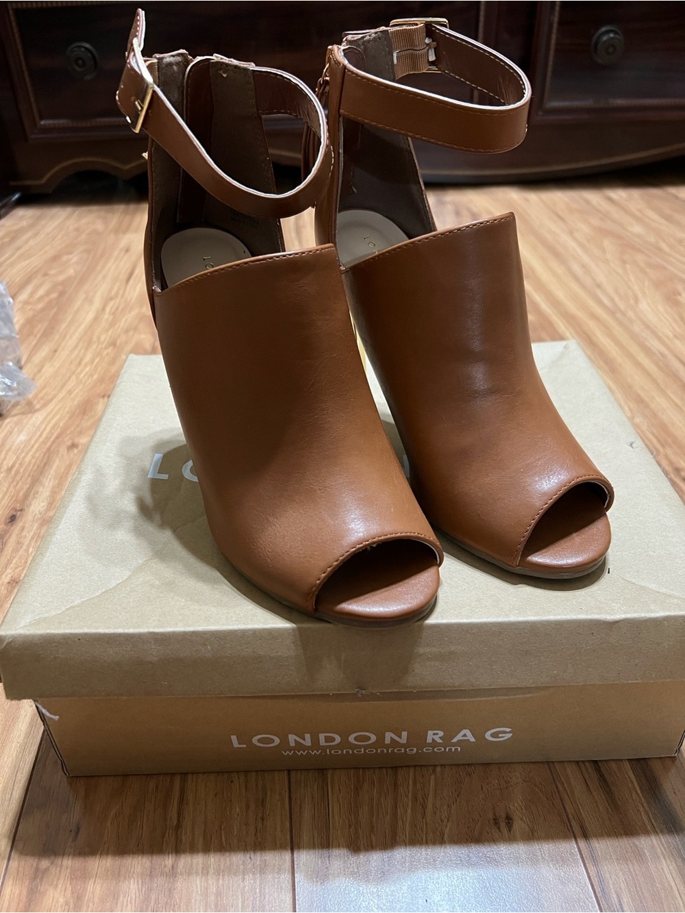 London Rag Women's Tan Open-Toe Ankle Strap Heels